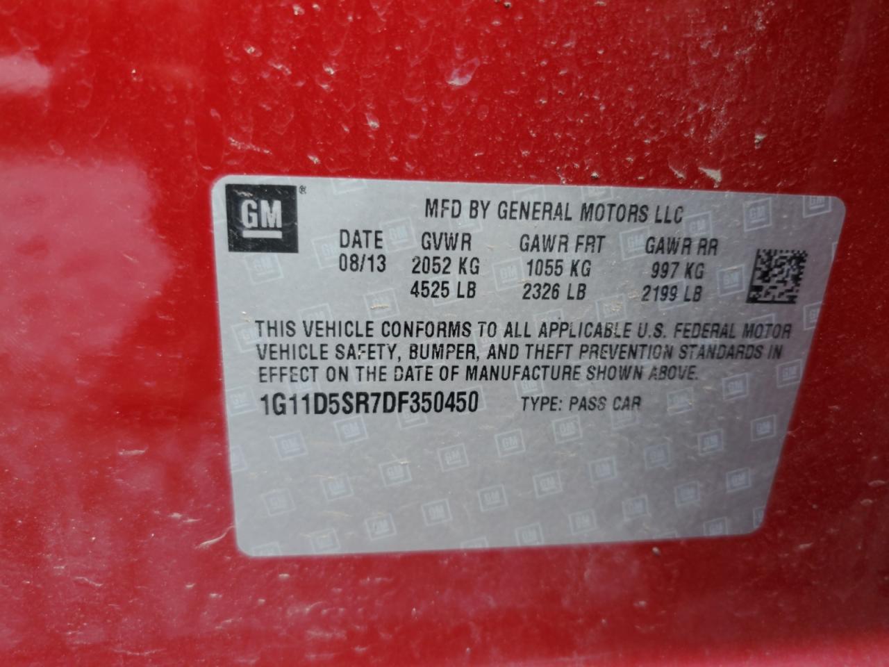 2013 Chevrolet Malibu 1Lt VIN: 1G11D5SR7DF350450 Lot: 82390625
