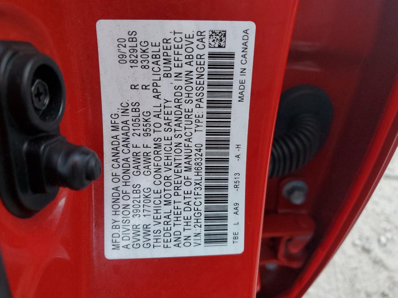 2020 Honda Civic Ex VIN: 2HGFC1F3XLH683240 Lot: 85925965