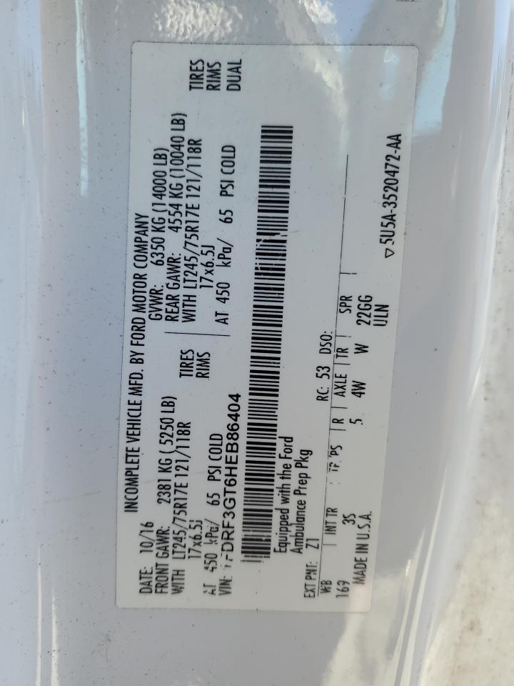 2017 Ford F350 Super Duty Ambulance VIN: 1FDRF3GT6HEB86404 Lot: 85347815