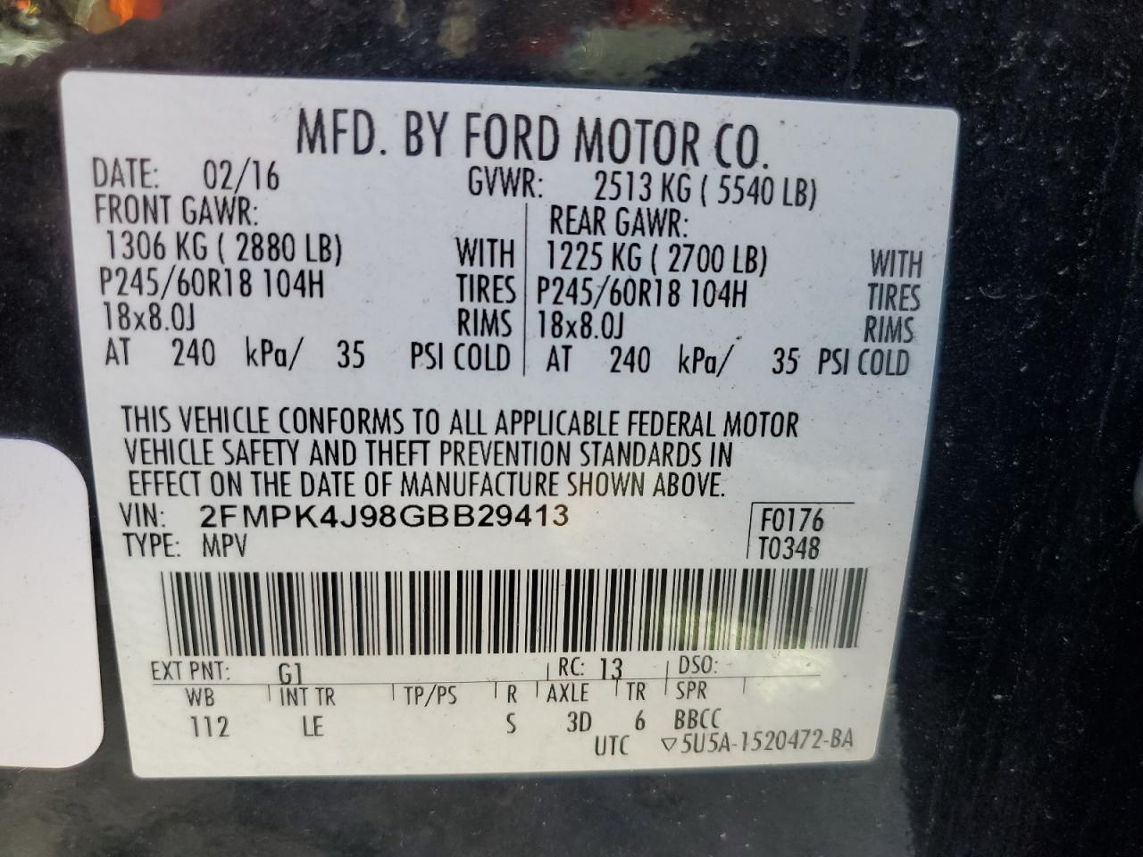 2016 Ford Edge Sel VIN: 2FMPK4J98GBB29413 Lot: 81887315