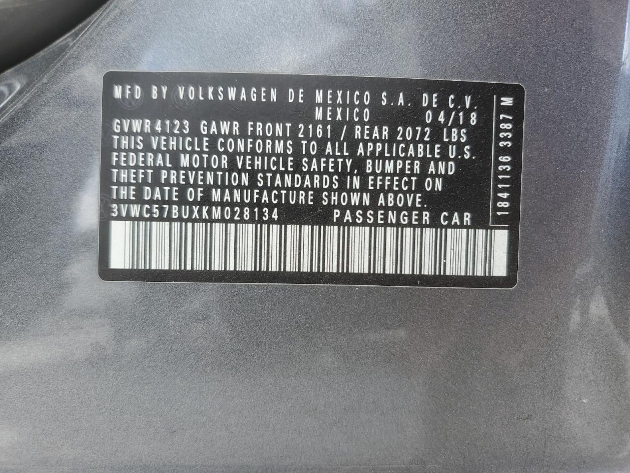 2019 Volkswagen Jetta S VIN: 3VWC57BUXKM028134 Lot: 82369845