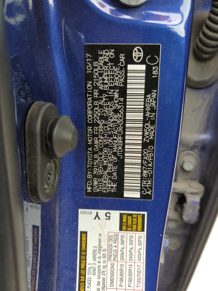 2017 Toyota Prius VIN: JTDKBRFUXH3056314 Lot: 86862245