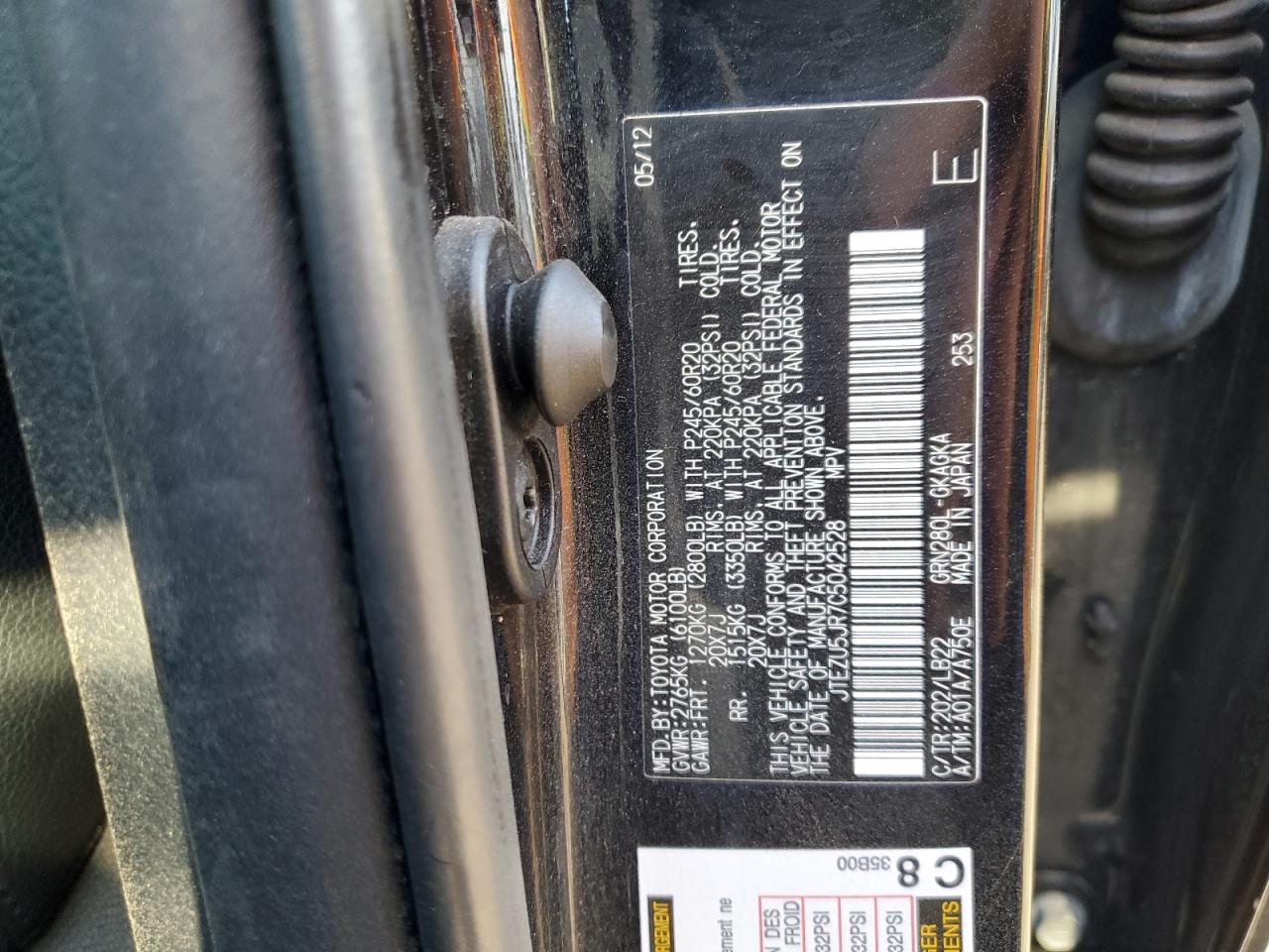 2012 Toyota 4Runner Sr5 VIN: JTEZU5JR7C5042528 Lot: 85132865