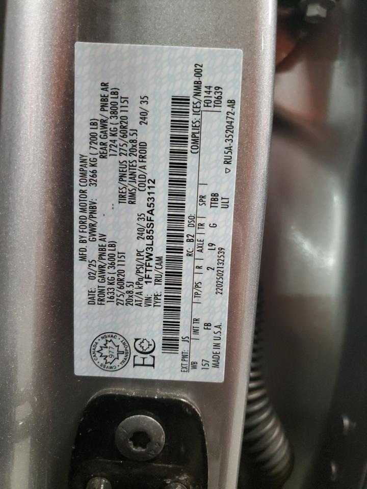 2025 Ford F150 Xlt VIN: 1FTFW3L85SFA53112 Lot: 85754425