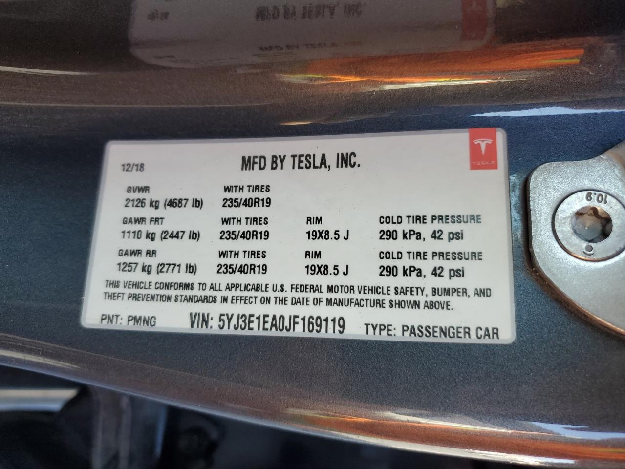 2018 Tesla Model 3 VIN: 5YJ3E1EA0JF169119 Lot: 90228105