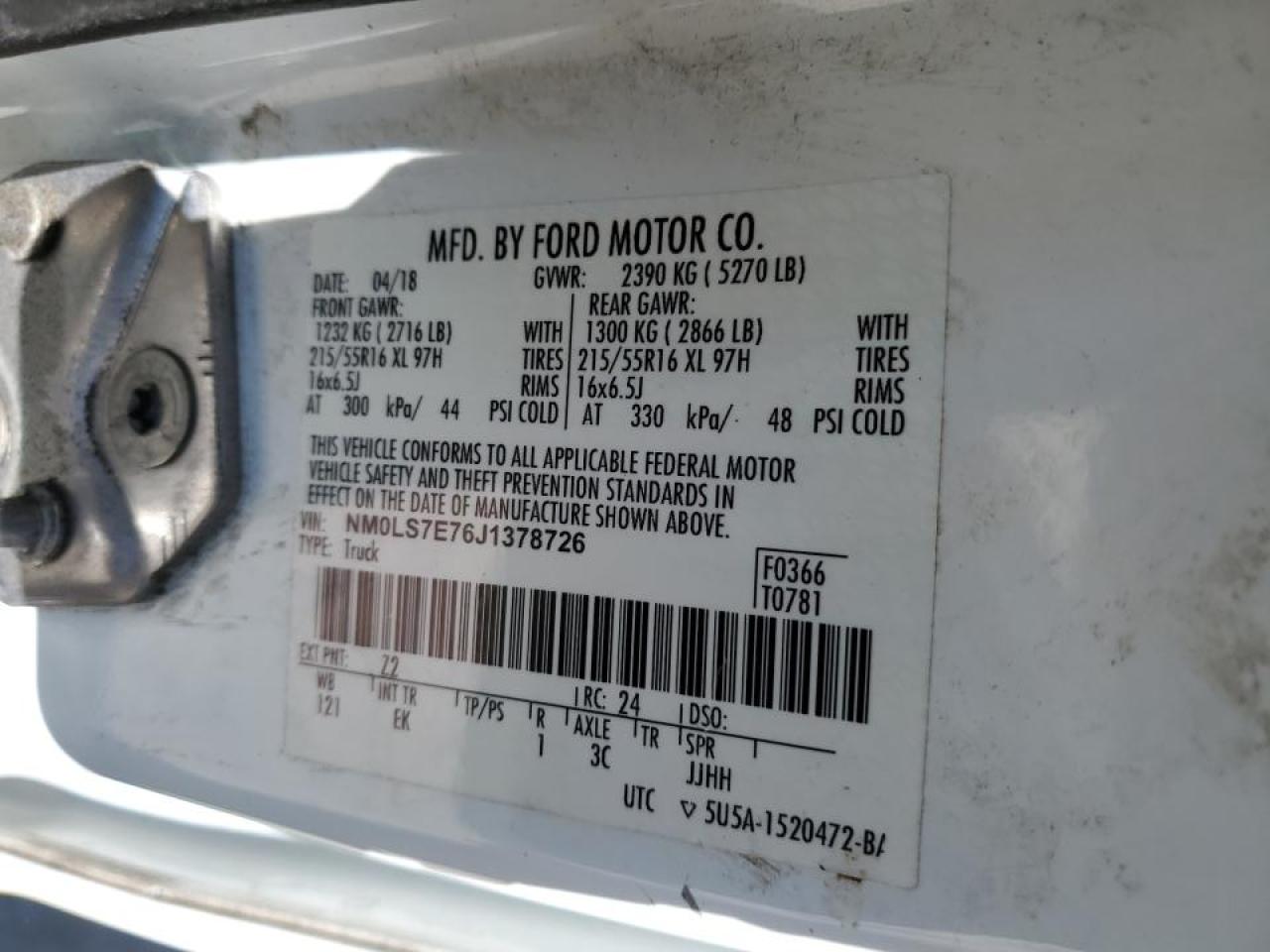 2018 Ford Transit Connect Van VIN: NM0LS7E76J1378726 Lot: 90305245