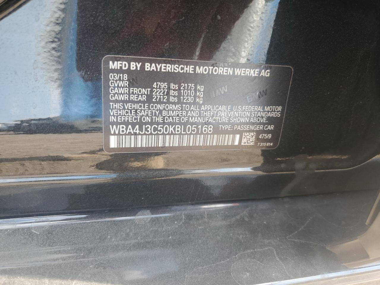 2019 BMW 430Xi Gran Coupe VIN: WBA4J3C50KBL05168 Lot: 85152055