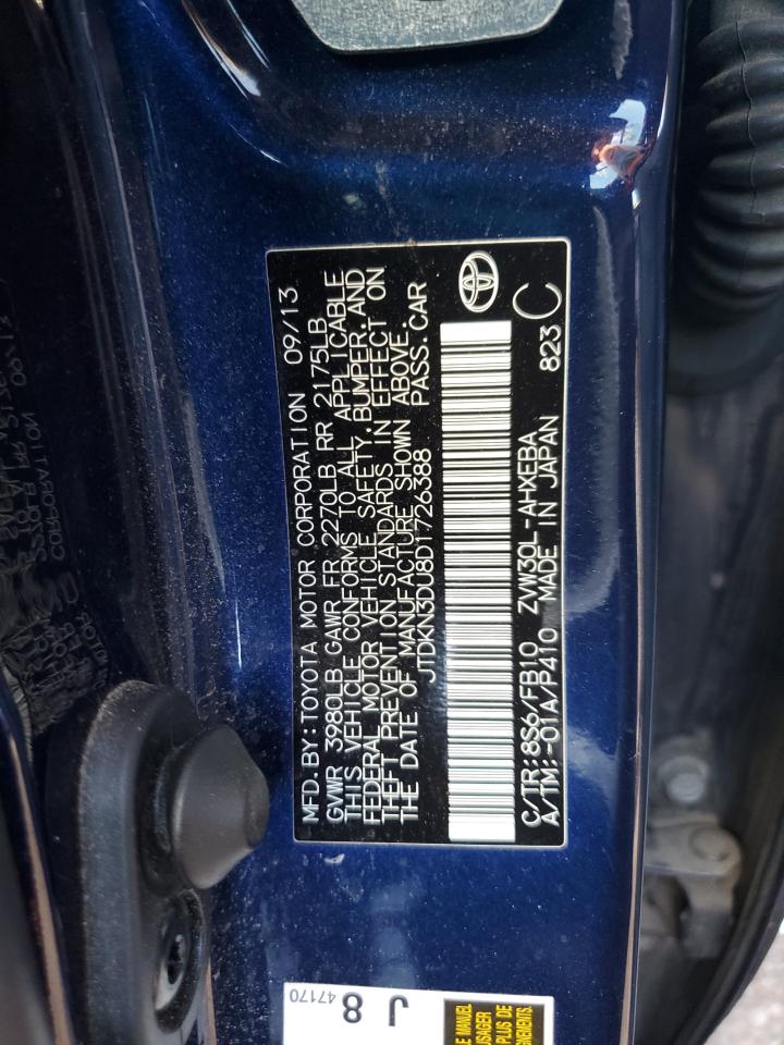 2013 Toyota Prius VIN: JTDKN3DU8D1726388 Lot: 86108605