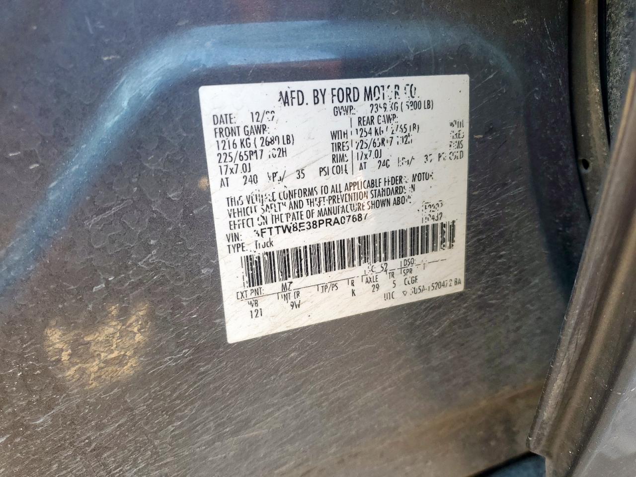 2023 Ford Maverick Xl VIN: 3FTTW8E38PRA07687 Lot: 85153795