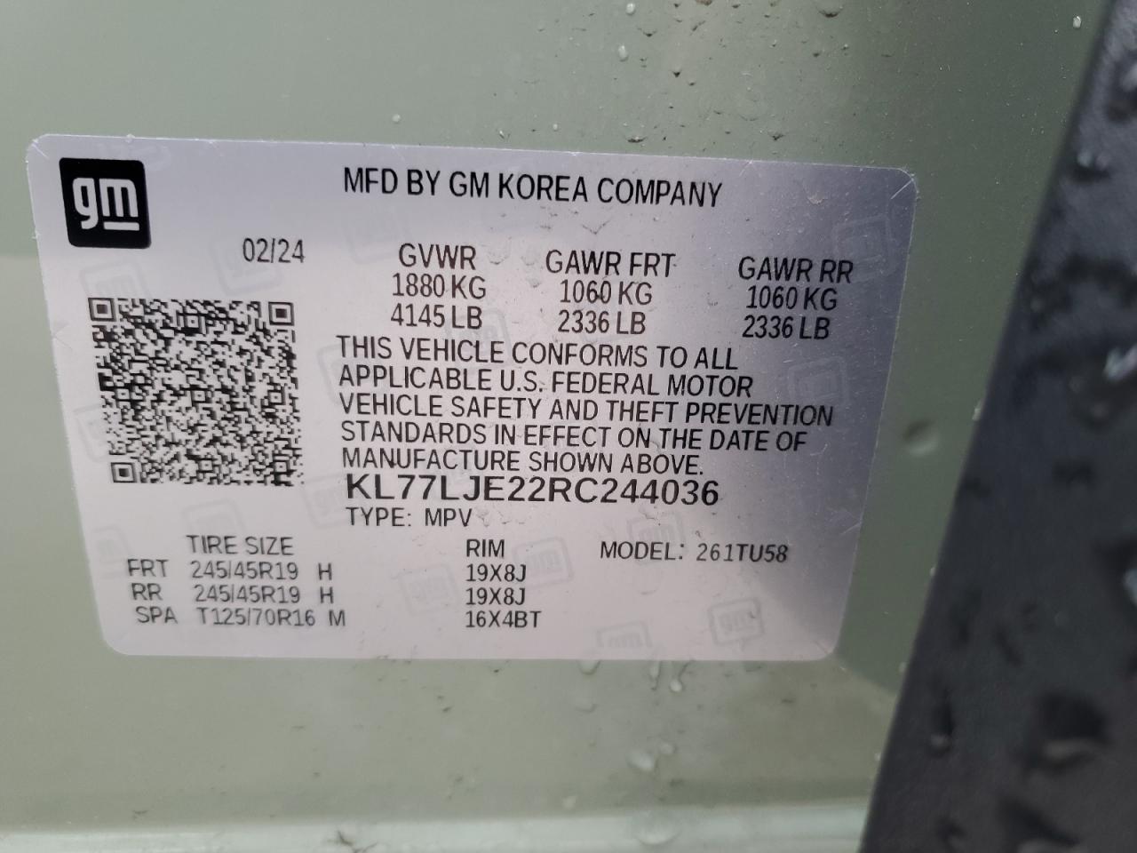 2024 Chevrolet Trax 2Rs VIN: KL77LJE22RC244036 Lot: 87278175