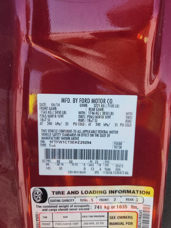 2014 Ford F150 Supercrew VIN: 1FTFW1CT5EKE29294 Lot: 86167685