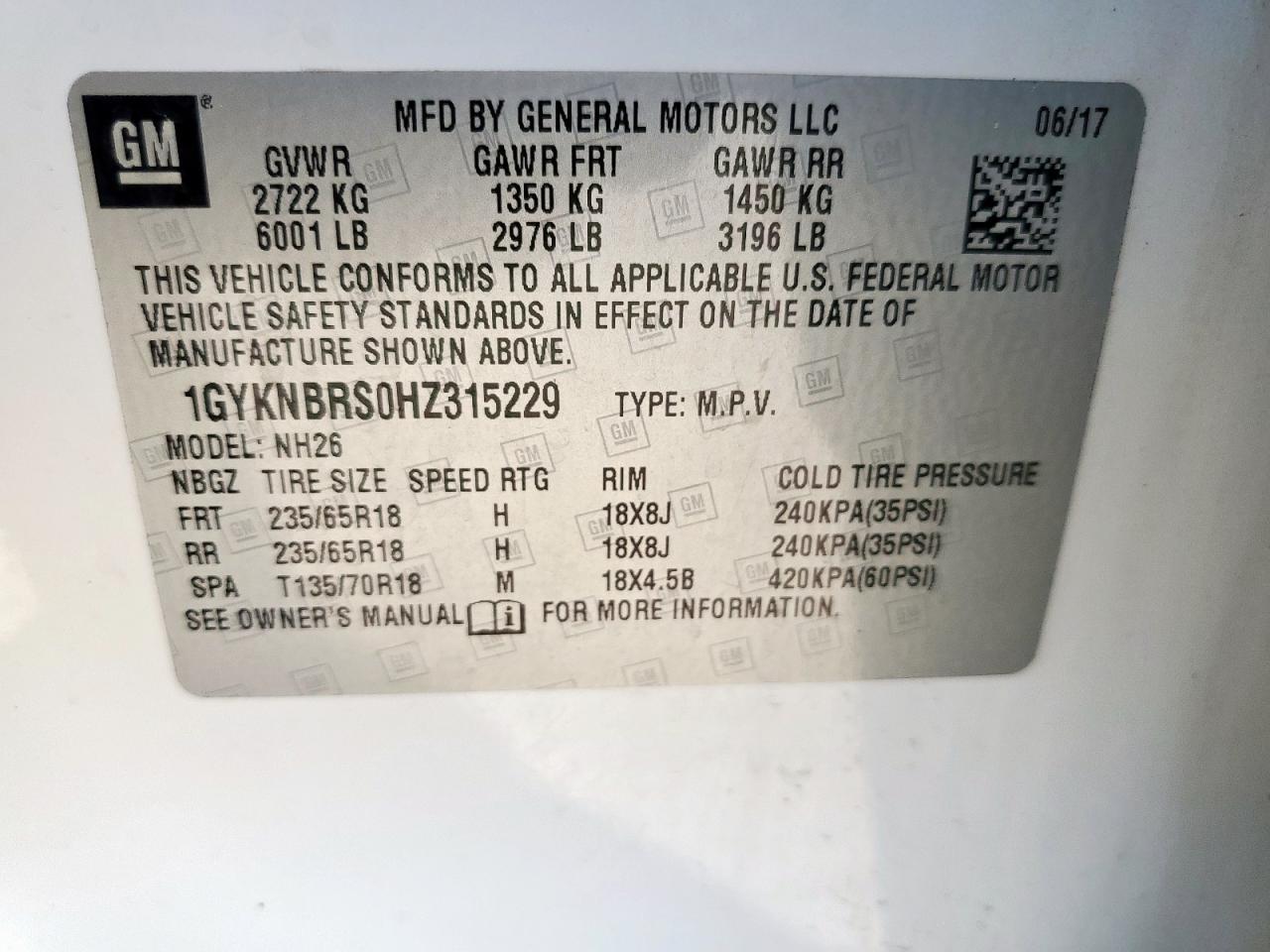 2017 Cadillac Xt5 Luxury VIN: 1GYKNBRS0HZ315229 Lot: 86471605