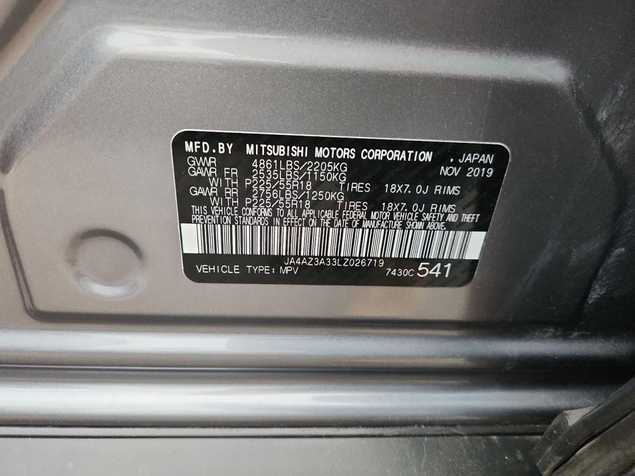 2020 Mitsubishi Outlander Se VIN: JA4AZ3A33LZ026719 Lot: 90844745