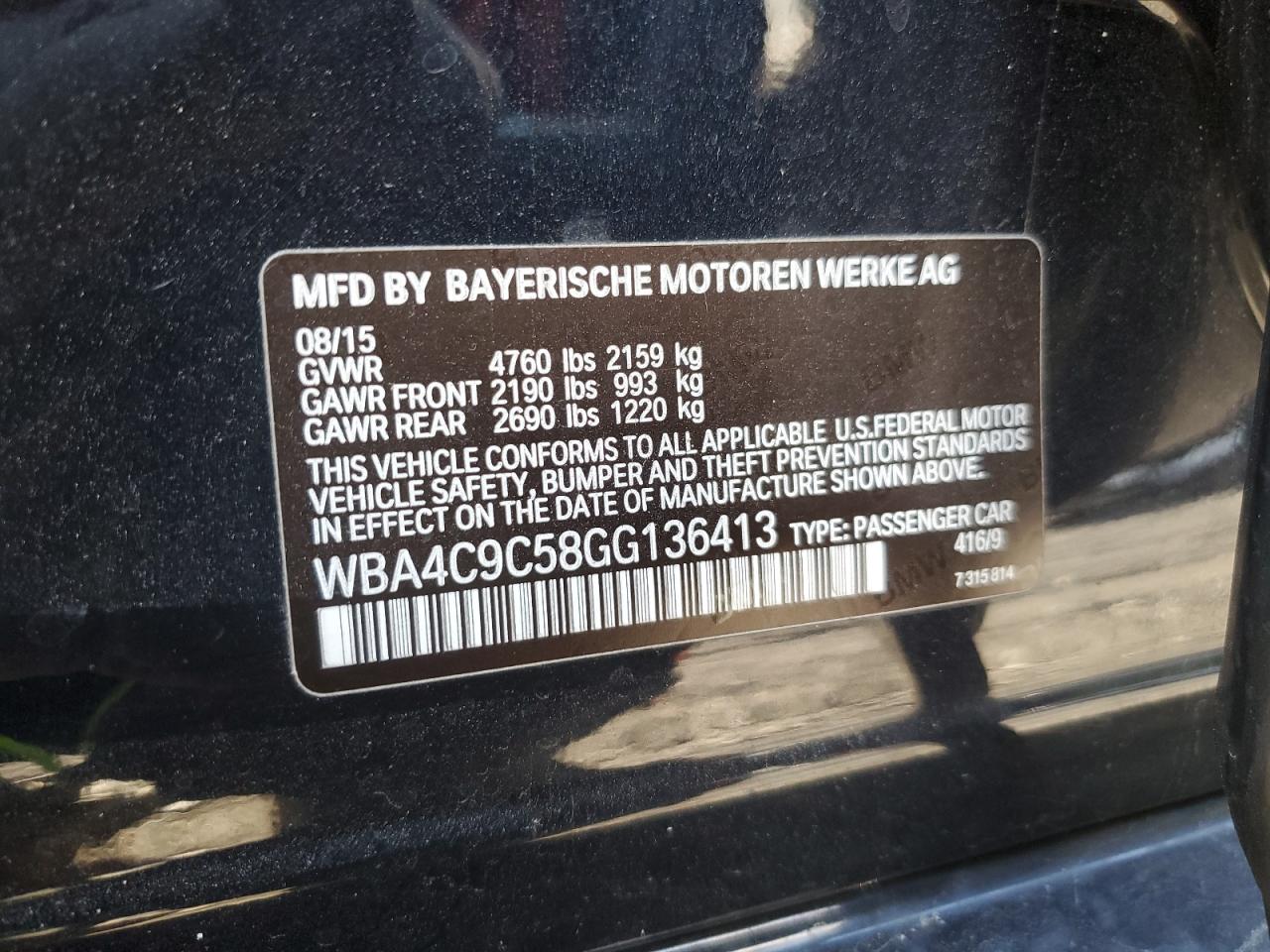 2016 BMW 428 Xi Gran Coupe Sulev VIN: WBA4C9C58GG136413 Lot: 84413675