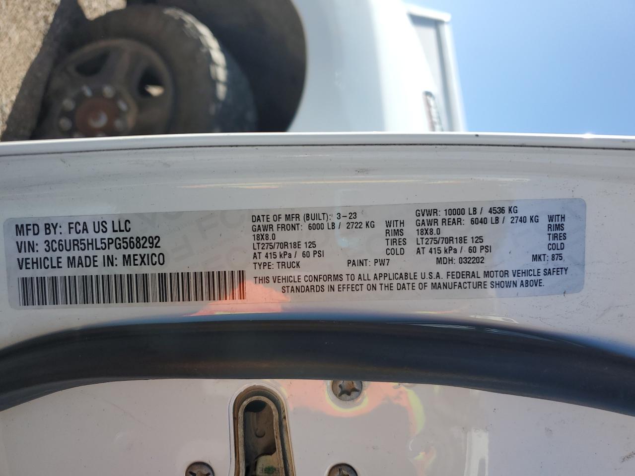 2023 Ram 2500 Tradesman VIN: 3C6UR5HL5PG568292 Lot: 84967815