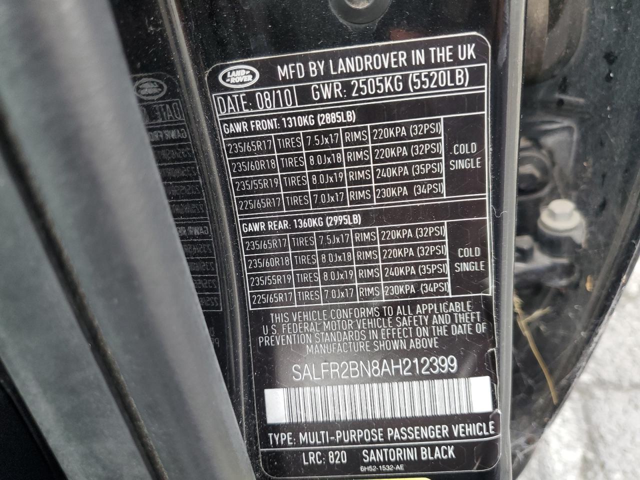 2010 Land Rover Lr2 Hse VIN: SALFR2BN8AH212399 Lot: 82408705