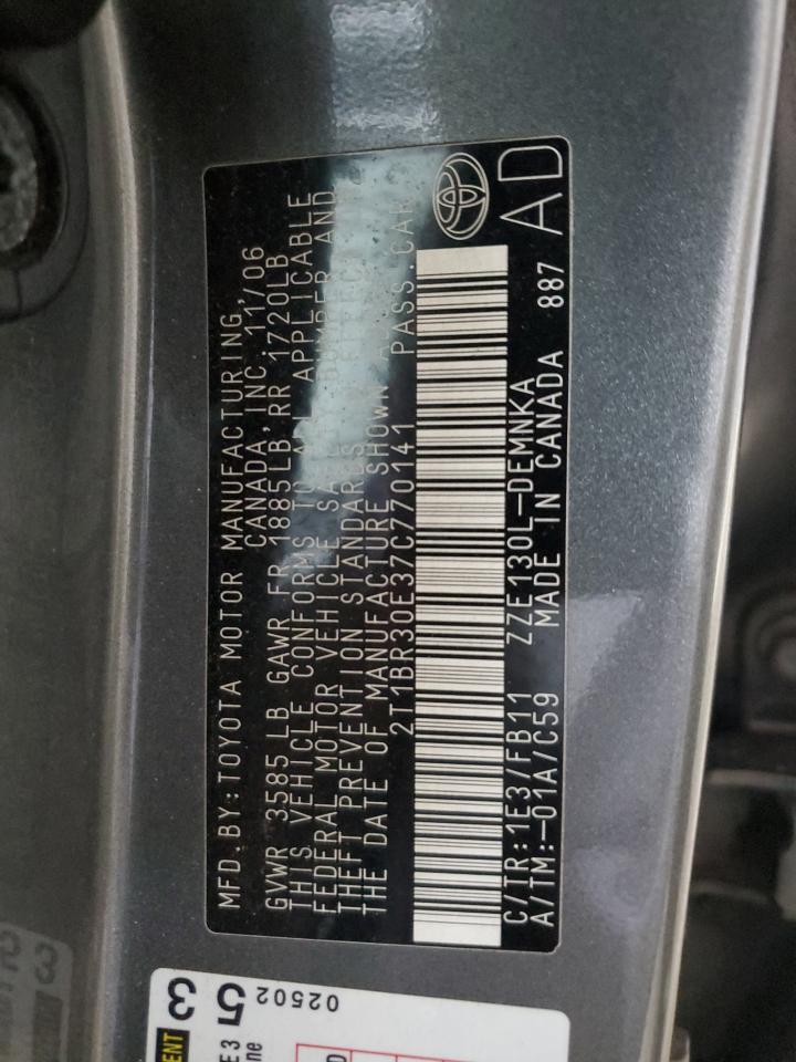 2007 Toyota Corolla Ce VIN: 2T1BR30E37C770141 Lot: 86442795