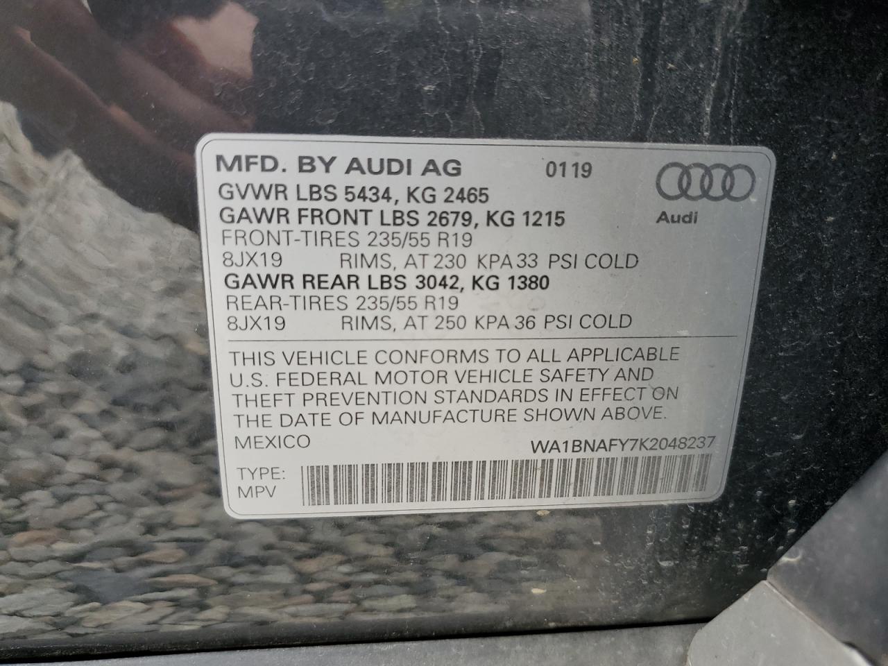 2019 Audi Q5 Premium Plus VIN: WA1BNAFY7K2048237 Lot: 90012105