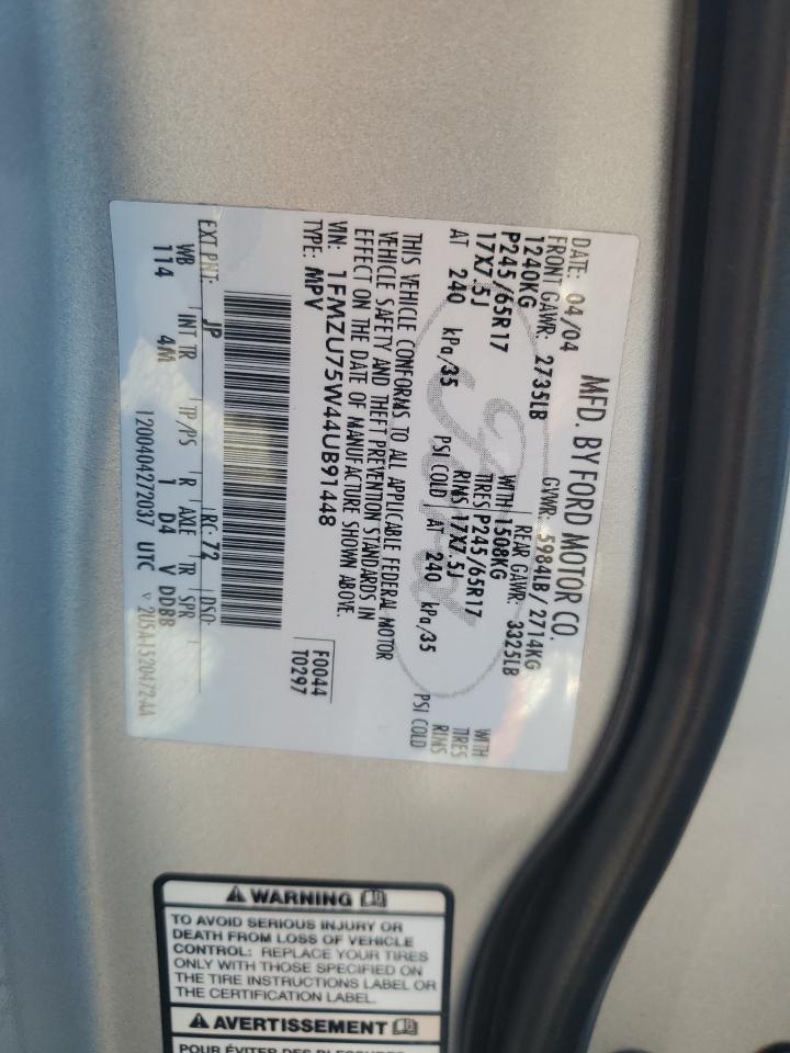 2004 Ford Explorer Limited VIN: 1FMZU75W44UB91448 Lot: 82279155