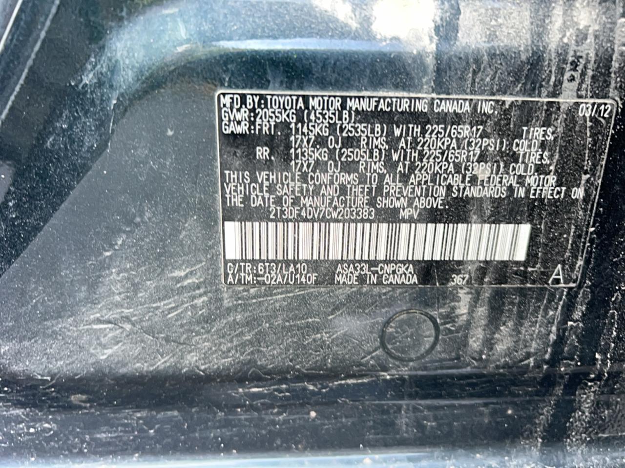 2012 Toyota Rav4 Limited VIN: 2T3DF4DV7CW203383 Lot: 84940385