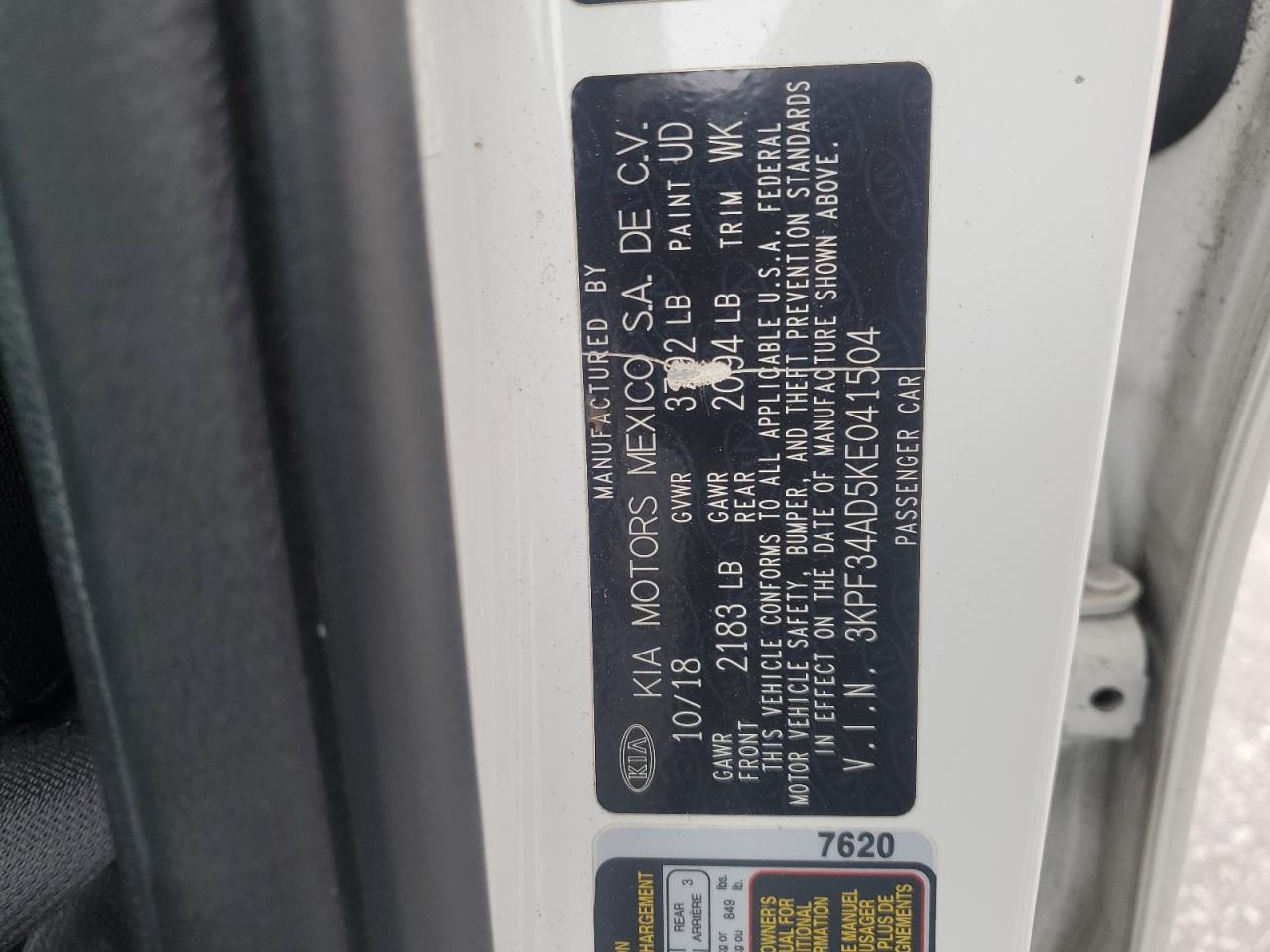 2019 Kia Forte Gt Line VIN: 3KPF34AD5KE041504 Lot: 86078175