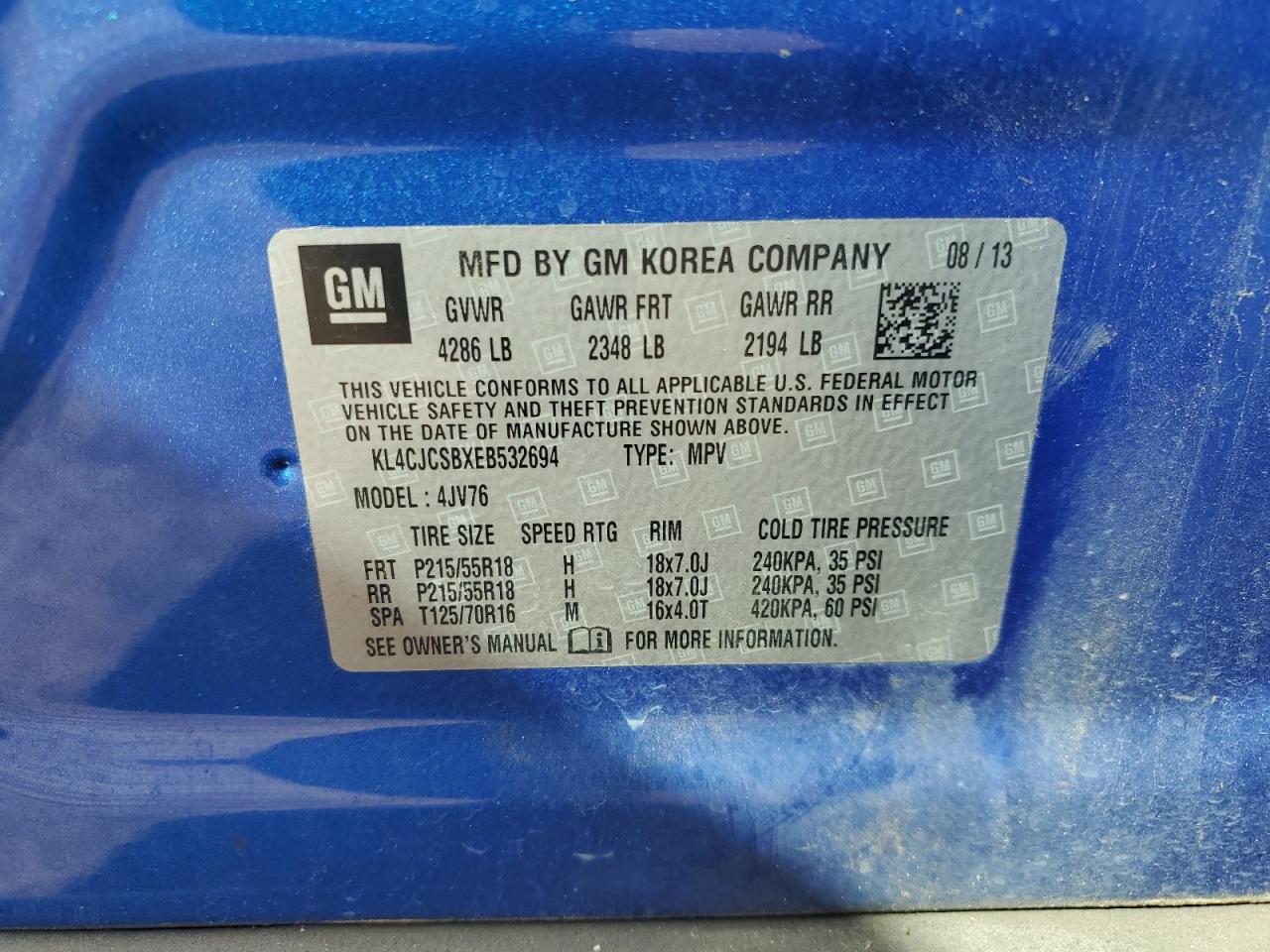 2014 Buick Encore VIN: KL4CJCSBXEB532694 Lot: 85960435