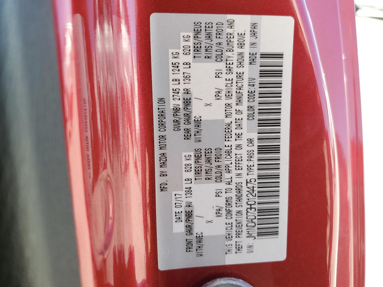 2017 Mazda Mx-5 Miata Grand Touring VIN: JM1NDAD73H0124475 Lot: 89622395