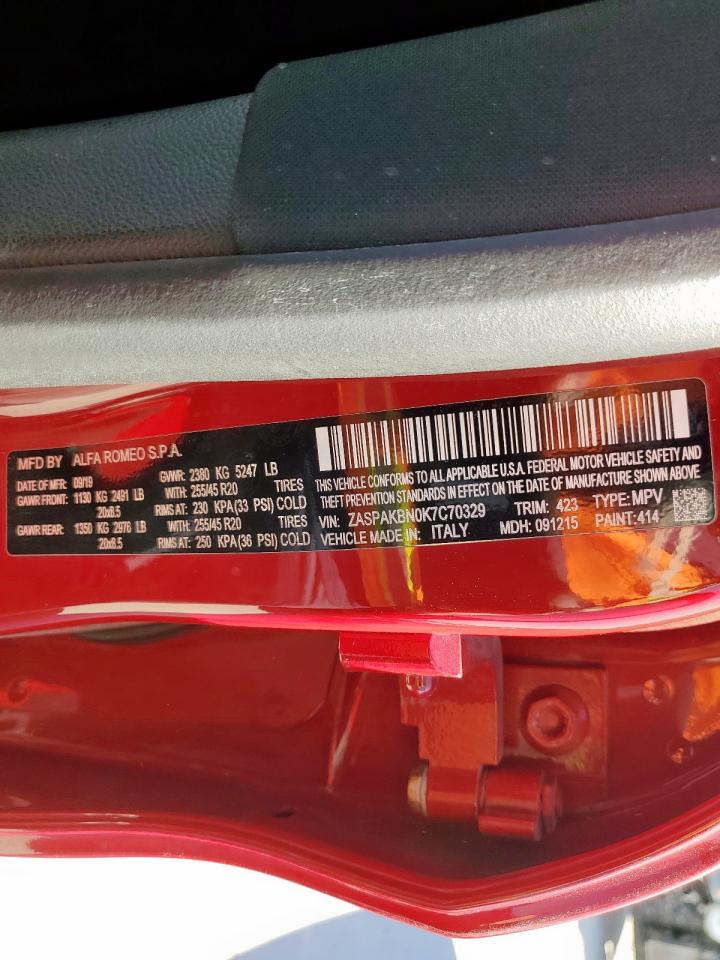 2019 Alfa Romeo Stelvio Ti VIN: ZASPAKBN0K7C70329 Lot: 82689065