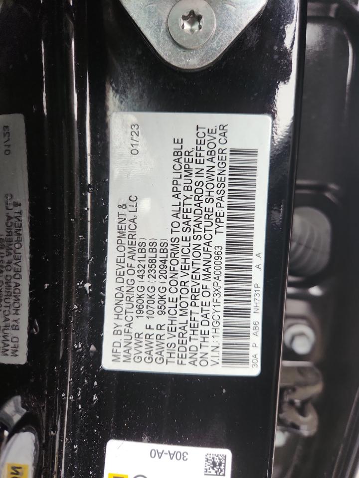 2023 Honda Accord Ex VIN: 1HGCY1F3XPA000963 Lot: 85328055