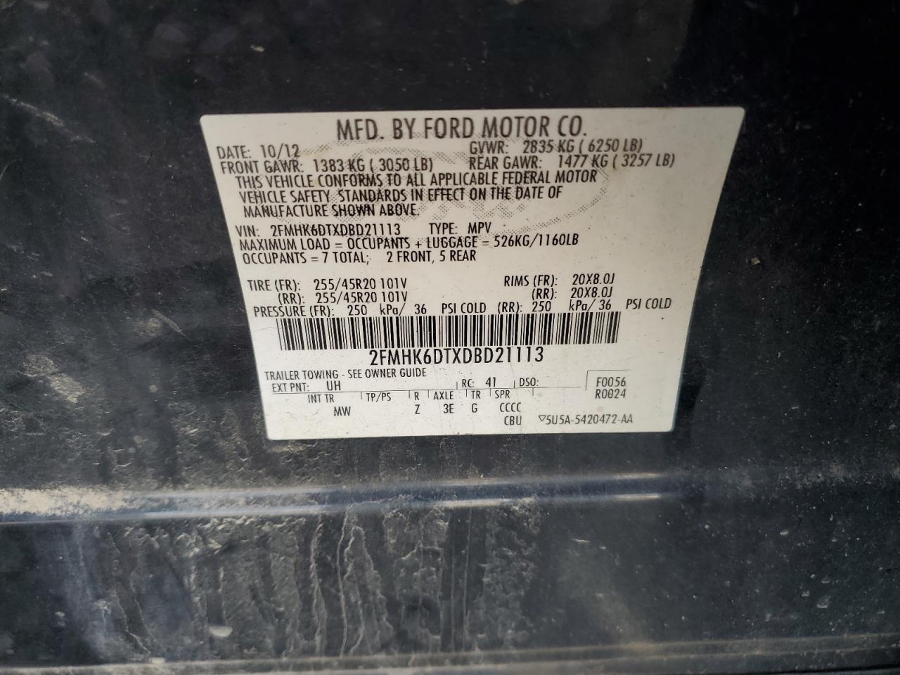 2013 Ford Flex Limited VIN: 2FMHK6DTXDBD21113 Lot: 87420615