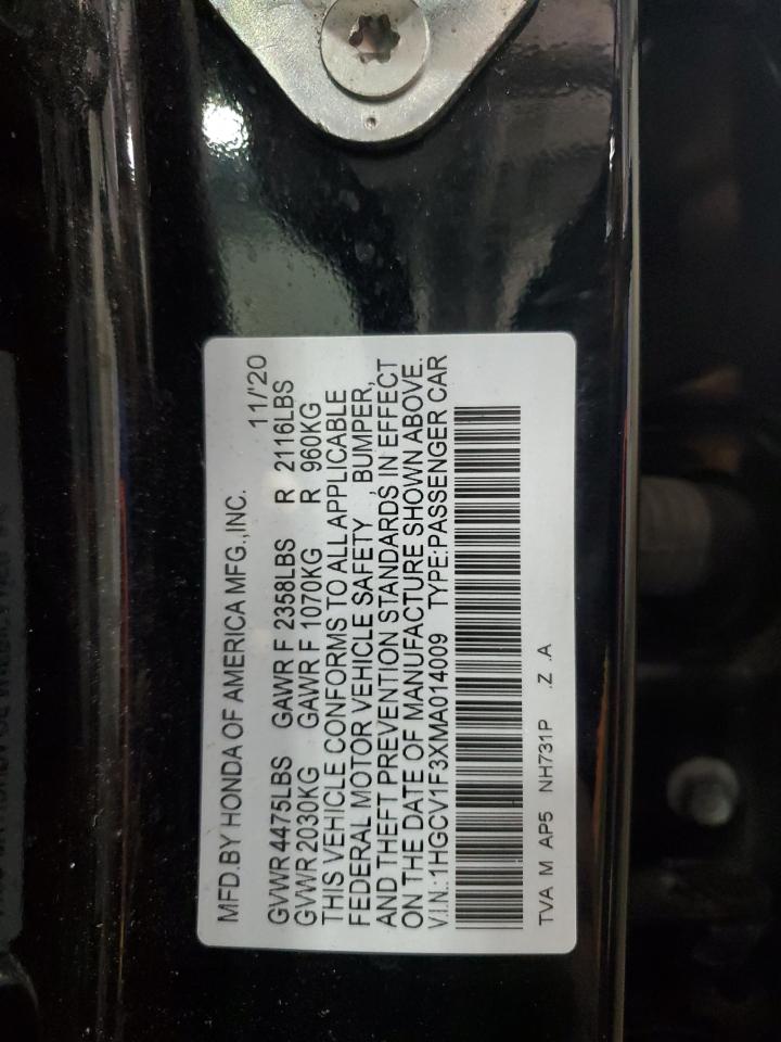 2021 Honda Accord Sport VIN: 1HGCV1F3XMA014009 Lot: 85384555