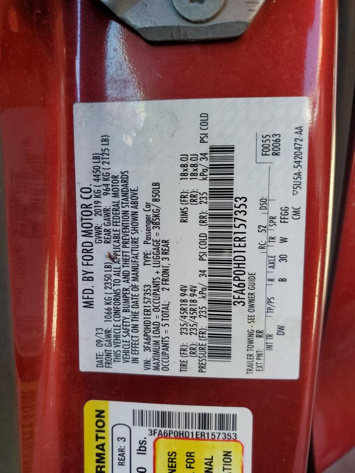 2014 Ford Fusion Se VIN: 3FA6P0HD1ER157353 Lot: 85888195