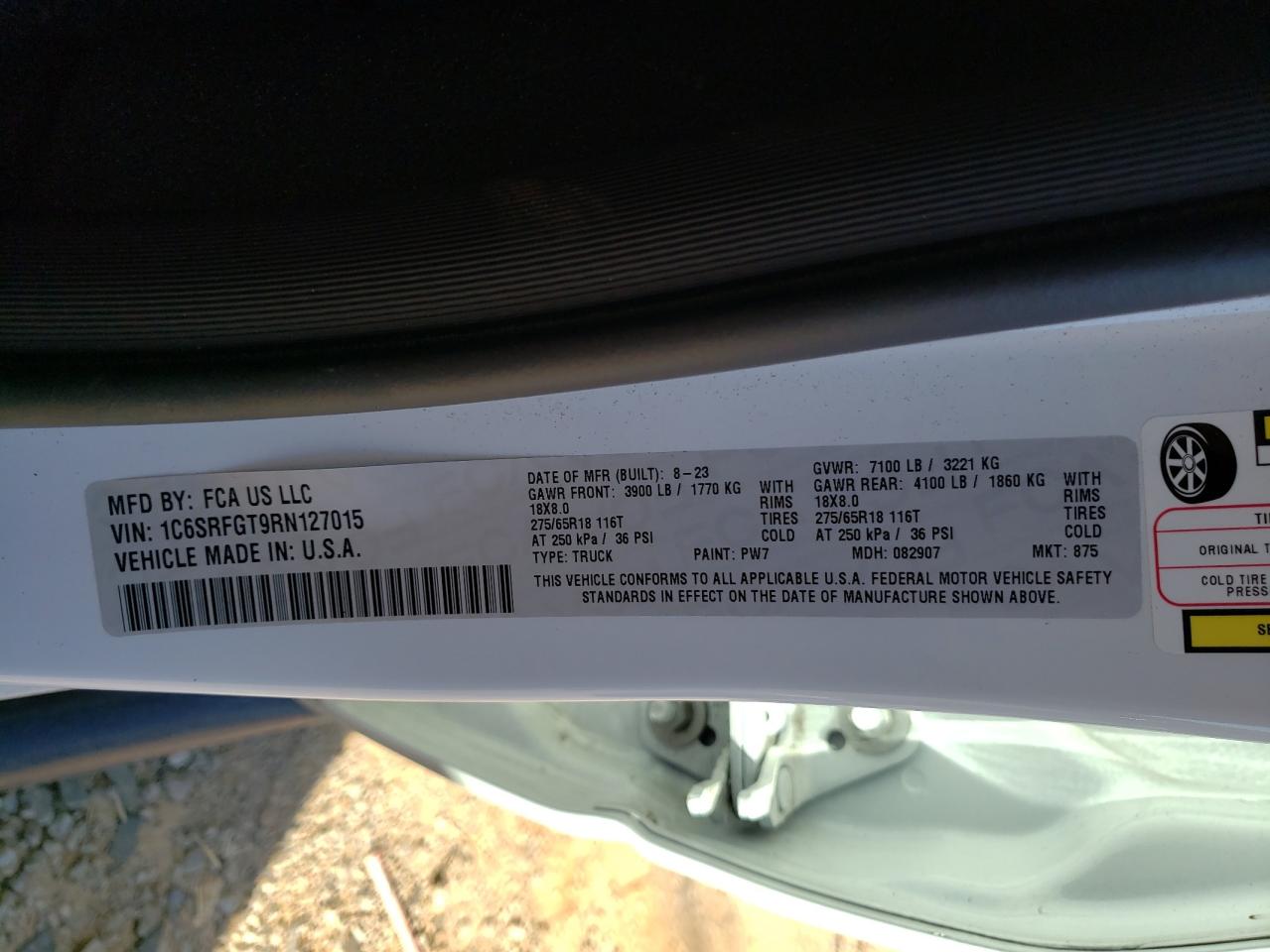 2024 Ram 1500 Tradesman VIN: 1C6SRFGT9RN127015 Lot: 86167345