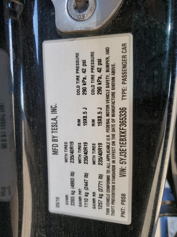 2019 Tesla Model 3 VIN: 5YJ3E1EBXKF365336 Lot: 85314205