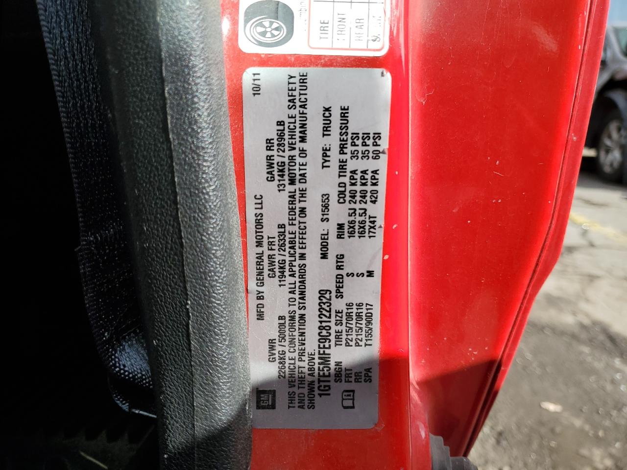 2012 GMC Canyon Sle VIN: 1GTE5MFE9C8122329 Lot: 87450385