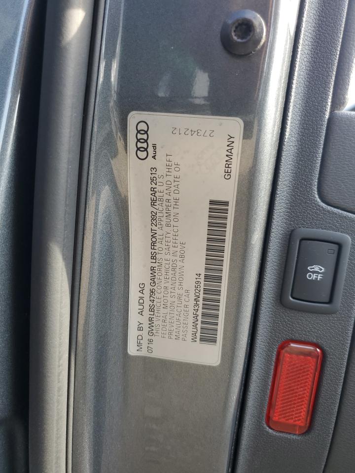 2017 Audi A4 Premium VIN: WAUANAF43HN025914 Lot: 84599835