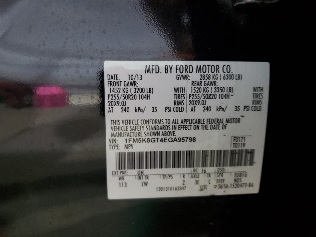 2014 Ford Explorer Sport VIN: 1FM5K8GT4EGA95798 Lot: 84962665