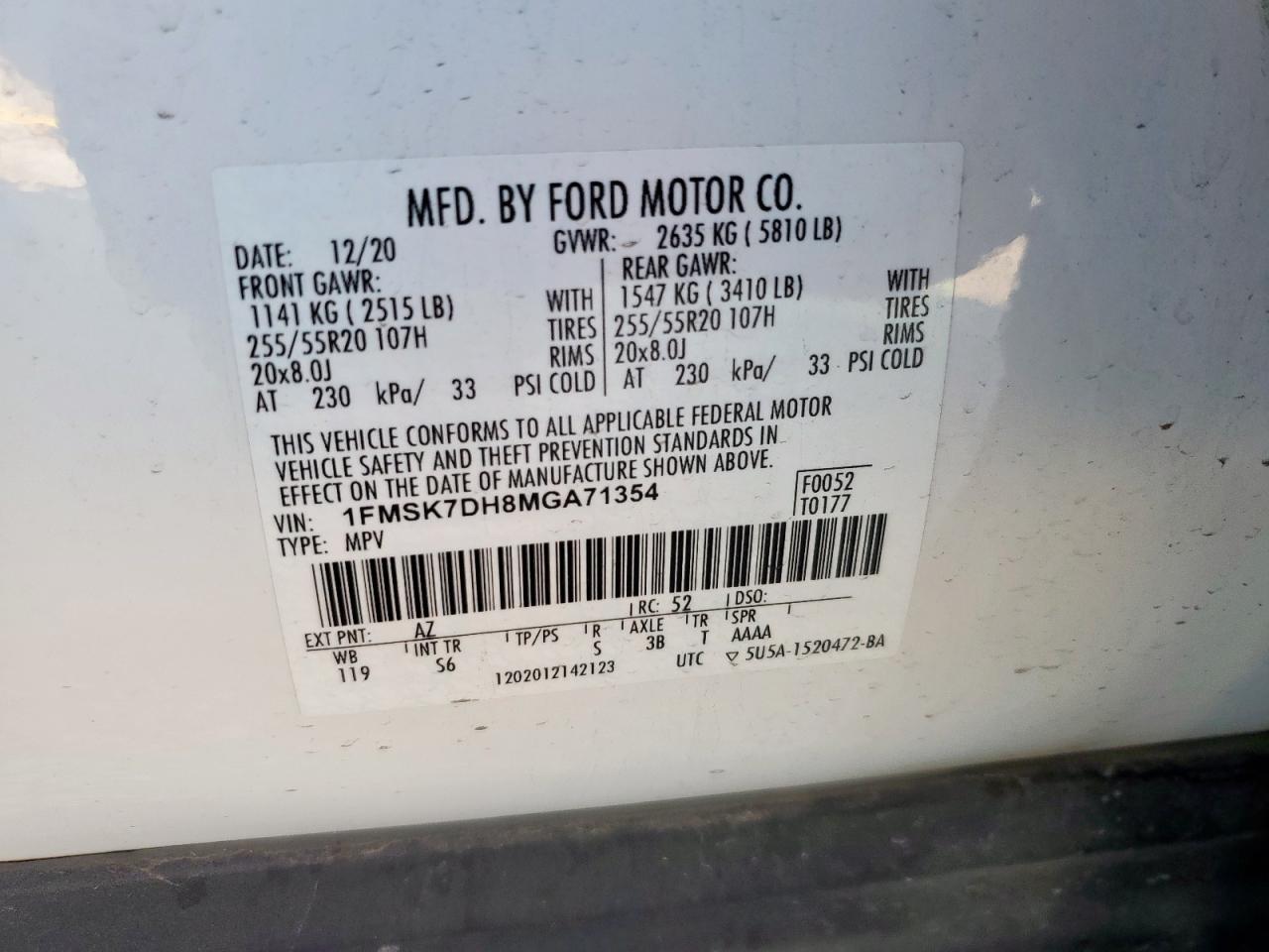 2021 Ford Explorer Xlt VIN: 1FMSK7DH8MGA71354 Lot: 86265355