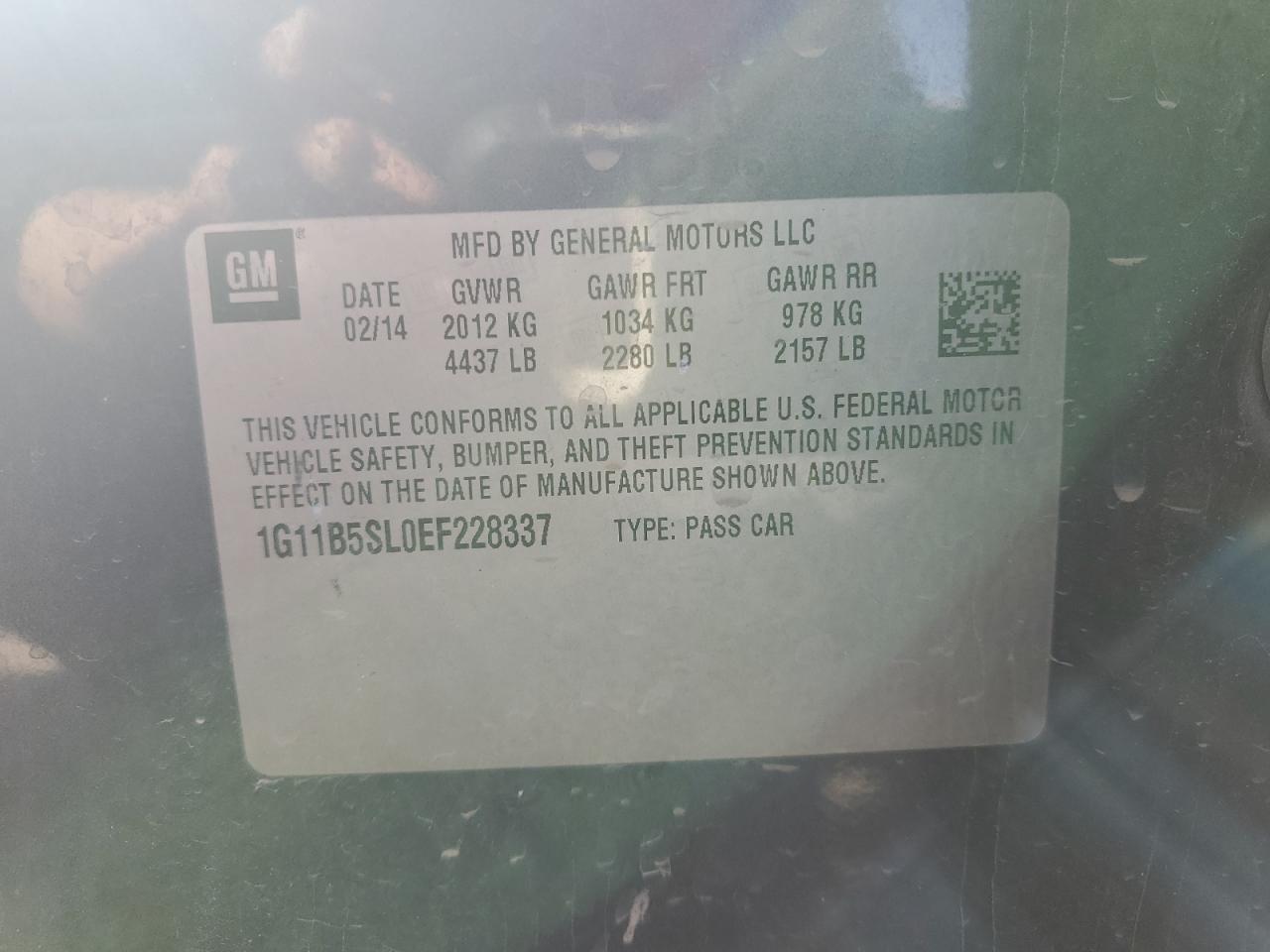 2014 Chevrolet Malibu Ls VIN: 1G11B5SL0EF228337 Lot: 85121435