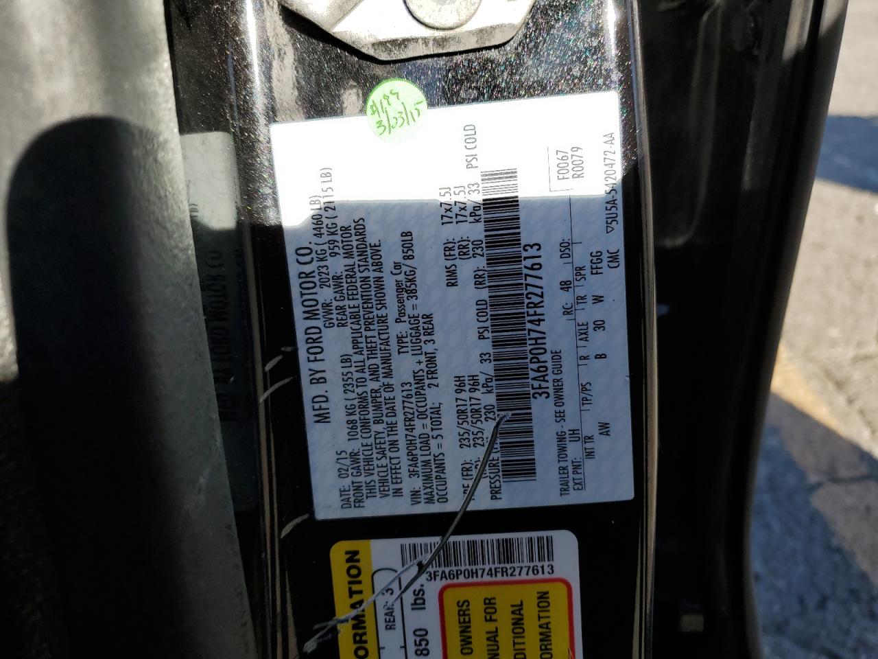 2015 Ford Fusion Se VIN: 3FA6P0H74FR277613 Lot: 84975625