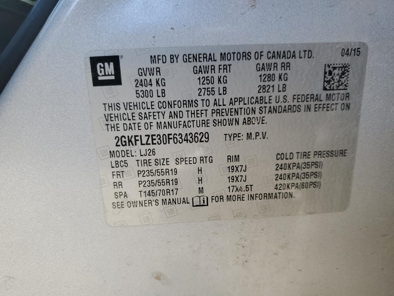 2015 GMC Terrain Denali VIN: 2GKFLZE30F6343629 Lot: 87288215