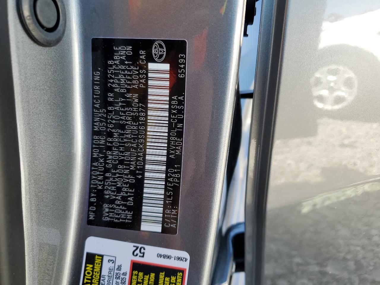 2025 Toyota Camry Xse VIN: 4T1DAACK9SU618877 Lot: 85935325