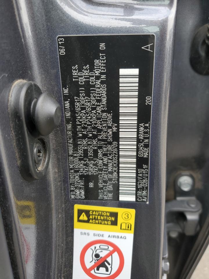 2013 Toyota Highlander Base VIN: 5TDBK3EH3DS239709 Lot: 85882135