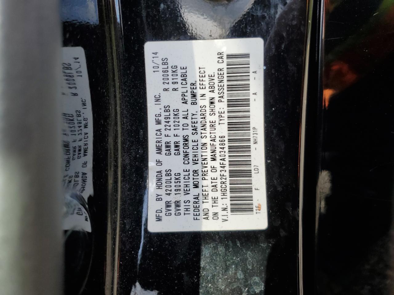 2015 Honda Accord Lx VIN: 1HGCR2F34FA034866 Lot: 82206905