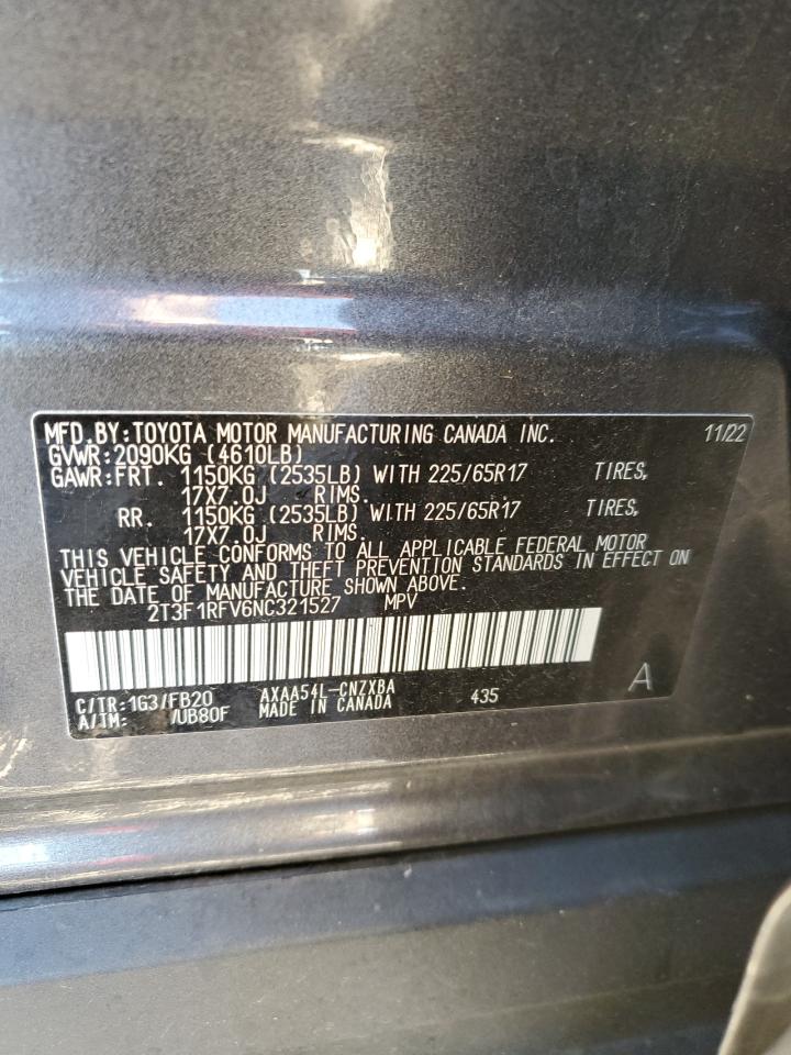 2022 Toyota Rav4 Le VIN: 2T3F1RFV6NC321527 Lot: 89536265