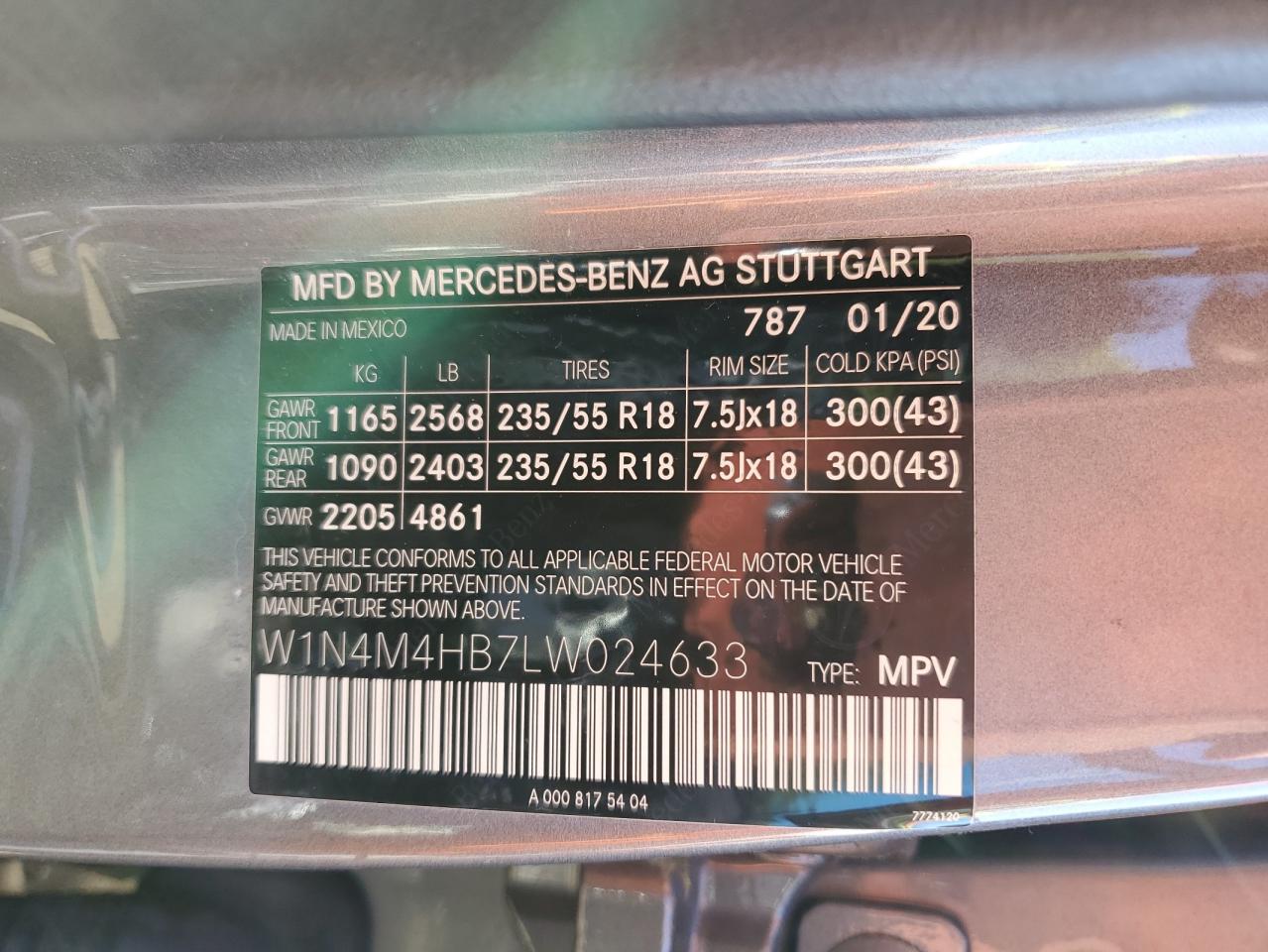 2020 Mercedes-Benz Glb 250 4Matic VIN: W1N4M4HB7LW024633 Lot: 84234495