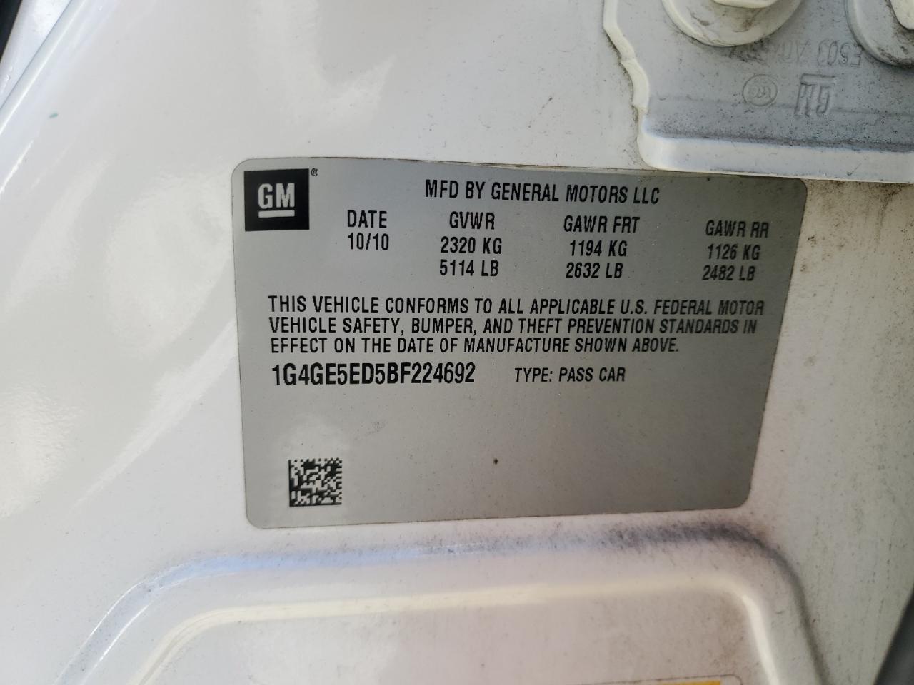 2011 Buick Lacrosse Cxs VIN: 1G4GE5ED5BF224692 Lot: 82390095