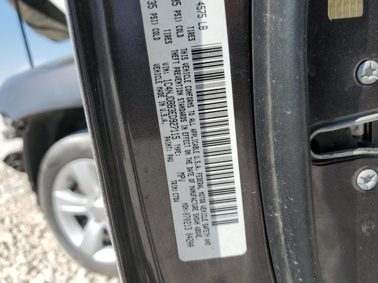 2014 Jeep Compass Sport VIN: 1C4NJDBB3ED927115 Lot: 89450495