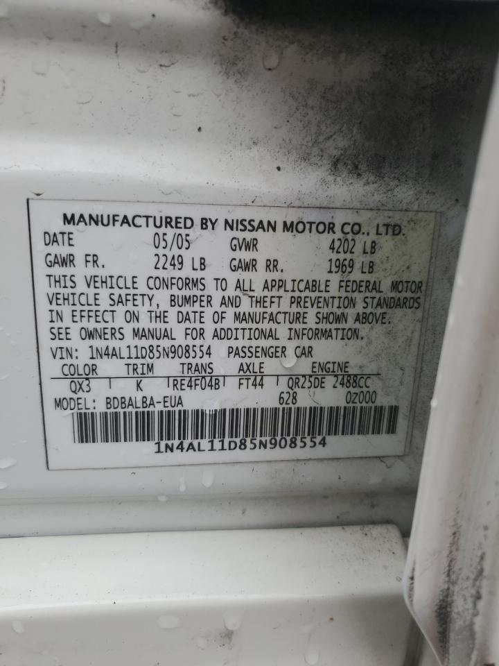2005 Nissan Altima S VIN: 1N4AL11D85N908554 Lot: 86282495