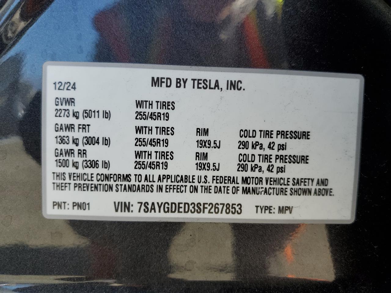 2025 Tesla Model Y VIN: 7SAYGDED3SF267853 Lot: 81083815